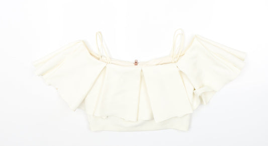 Topshop Womens Ivory Polyester Cropped T-Shirt Size 10 Square Neck