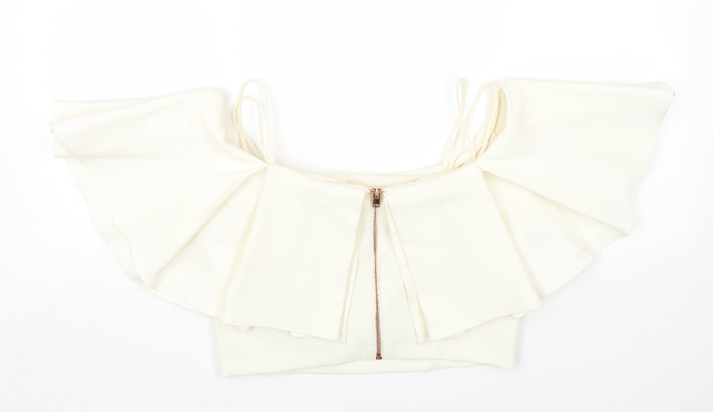 Topshop Womens Ivory Polyester Cropped T-Shirt Size 10 Square Neck