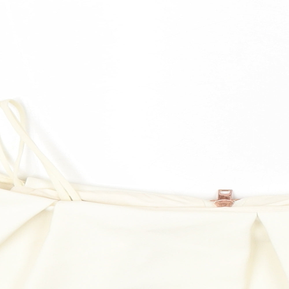 Topshop Womens Ivory Polyester Cropped T-Shirt Size 10 Square Neck