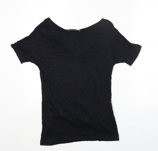 Marks and Spencer Womens Black Viscose Jersey T-Shirt Size 6 V-Neck