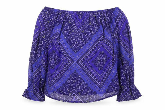 F&F Womens Purple Geometric Polyester Basic Blouse Size 12 Off the Shoulder