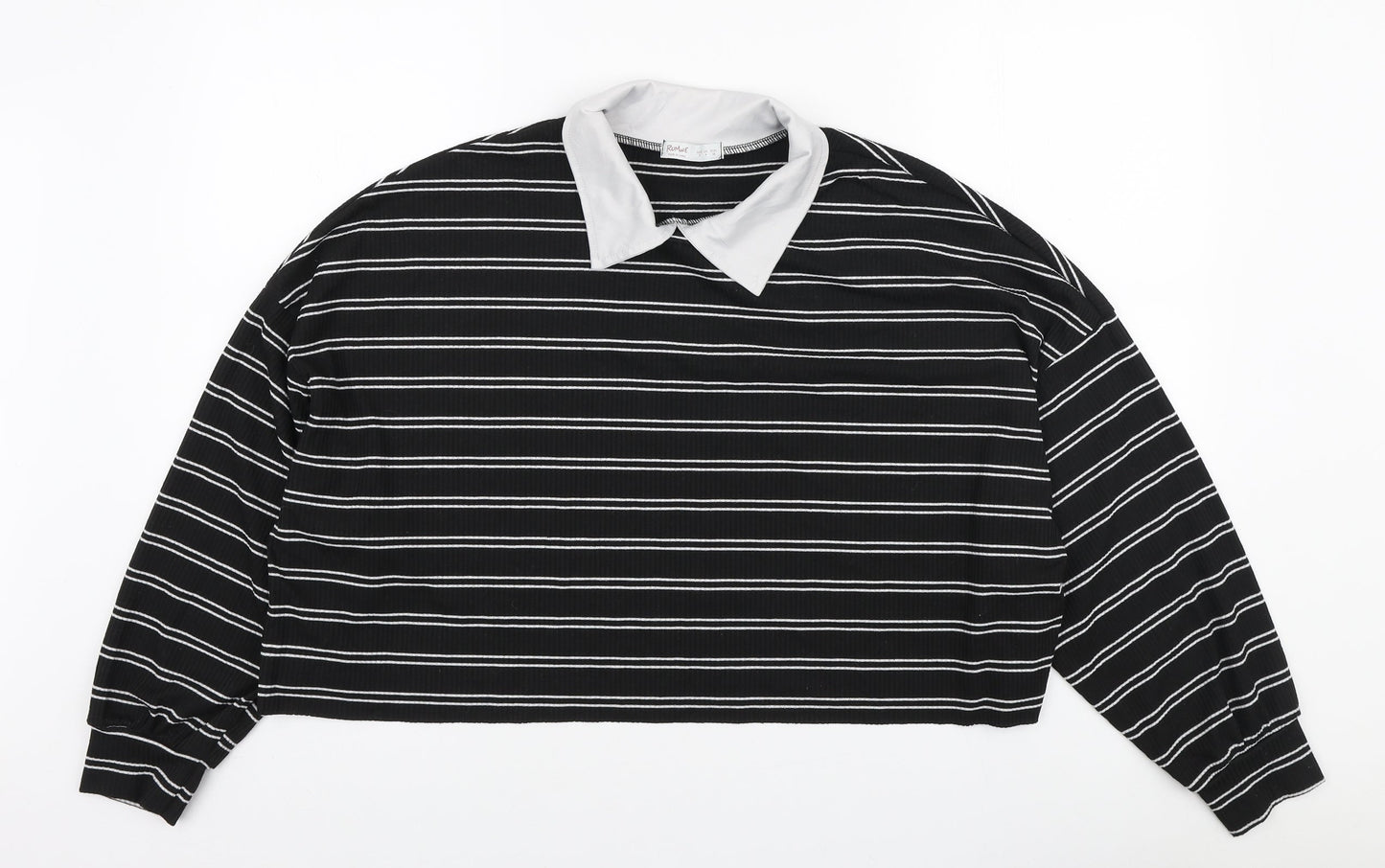 ROMWE Womens Black Striped Polyester Pullover Sweatshirt Size S Pullover