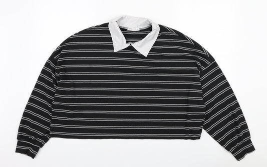 ROMWE Womens Black Striped Polyester Pullover Sweatshirt Size S Pullover
