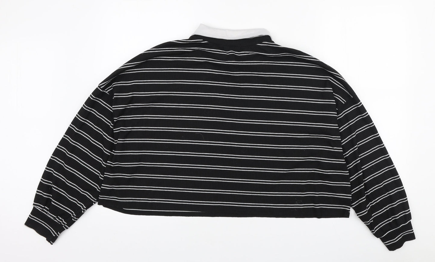 ROMWE Womens Black Striped Polyester Pullover Sweatshirt Size S Pullover