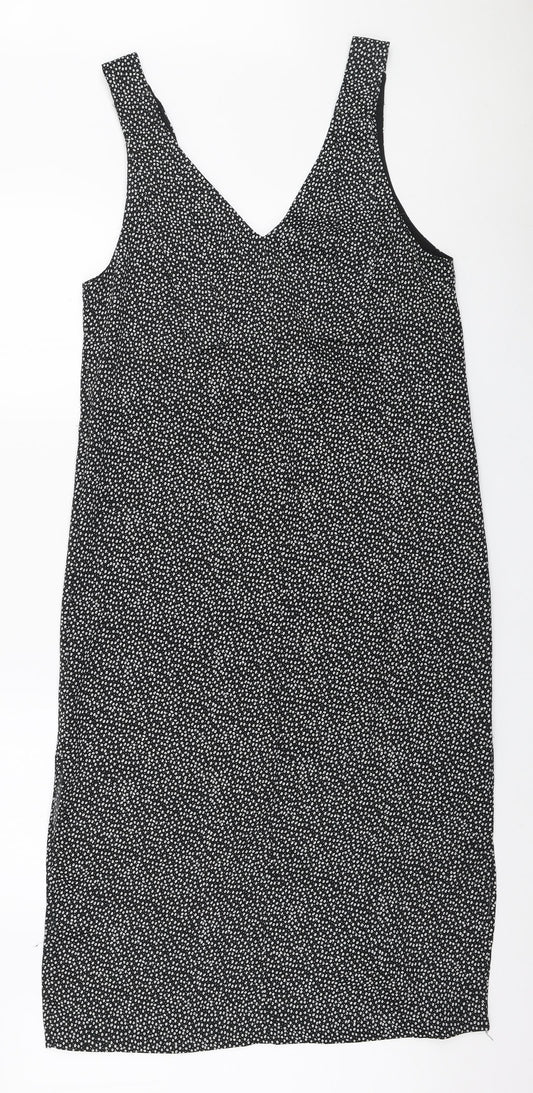 H&M Womens Black Geometric Polyester A-Line Size S V-Neck Pullover