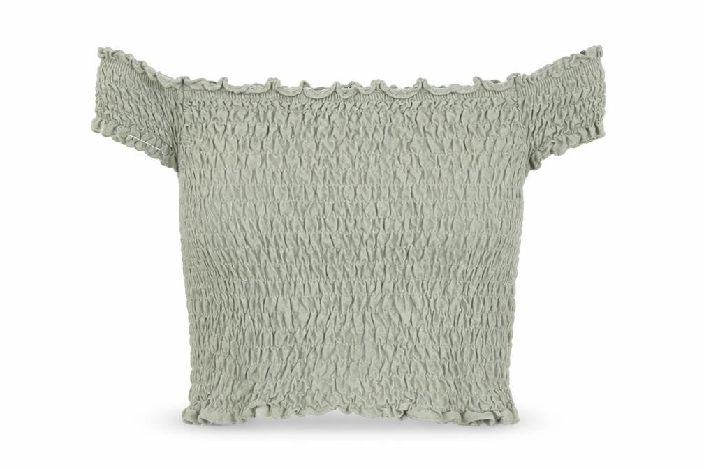 Miss Selfridge Womens Green Polyester Cropped T-Shirt Size 6 Off the Shoulder