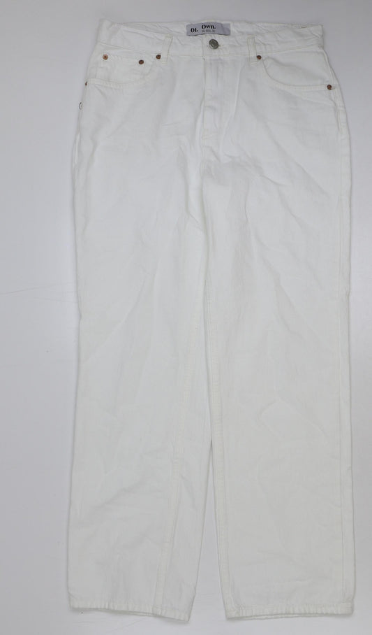 Own. Womens White Cotton Straight Jeans Size 30 in L30 in Regular Button