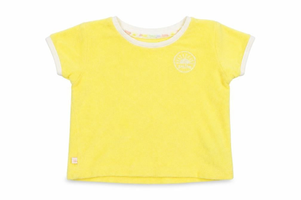 Primark Baby Yellow Cotton Basic T-Shirt Size 12-18 Months Round Neck Pullover - Smile