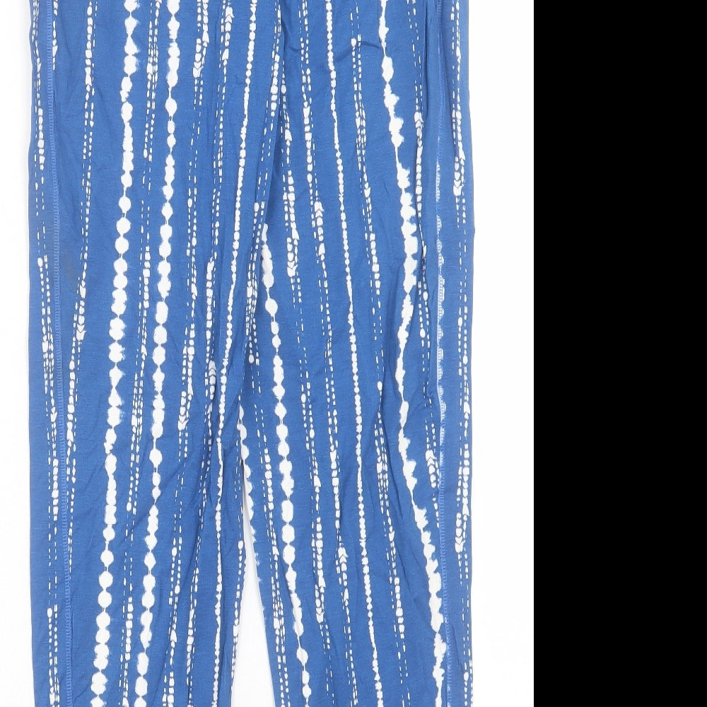 Marks and Spencer Womens Blue Geometric Viscose Trousers Size 8 L28 in Regular