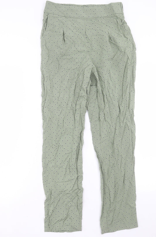 Marks and Spencer Womens Green Geometric Viscose Trousers Size 8 L28 in Regular