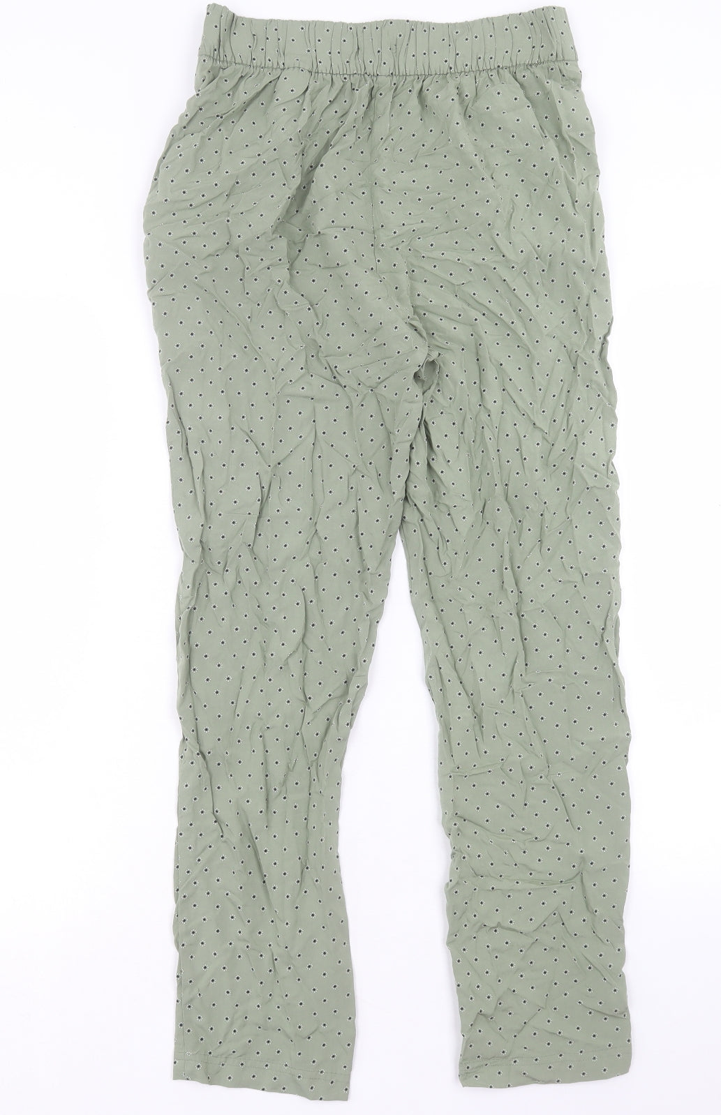 Marks and Spencer Womens Green Geometric Viscose Trousers Size 8 L28 in Regular
