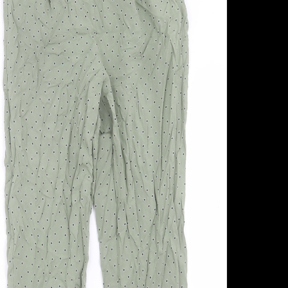 Marks and Spencer Womens Green Geometric Viscose Trousers Size 8 L28 in Regular