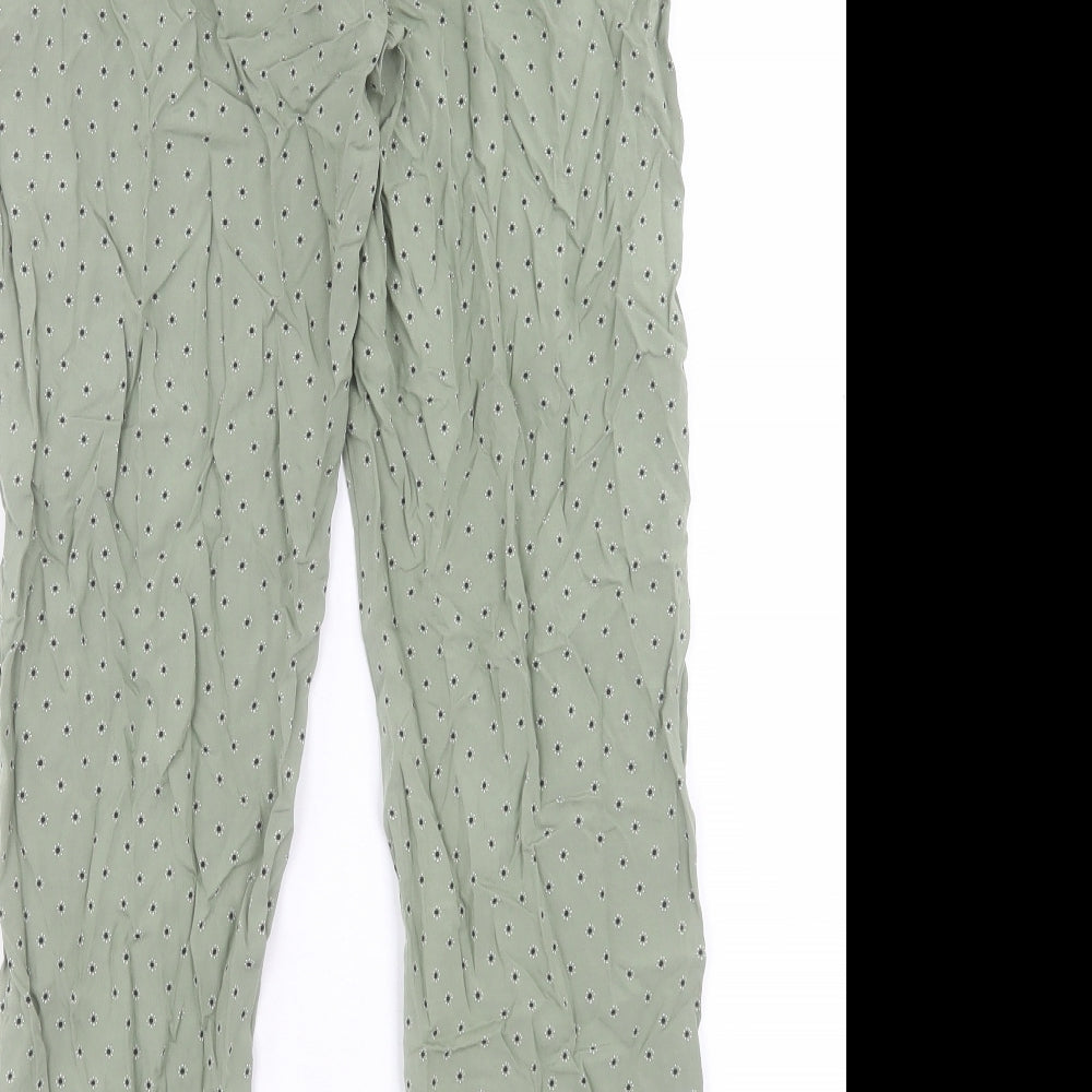 Marks and Spencer Womens Green Geometric Viscose Trousers Size 8 L28 in Regular