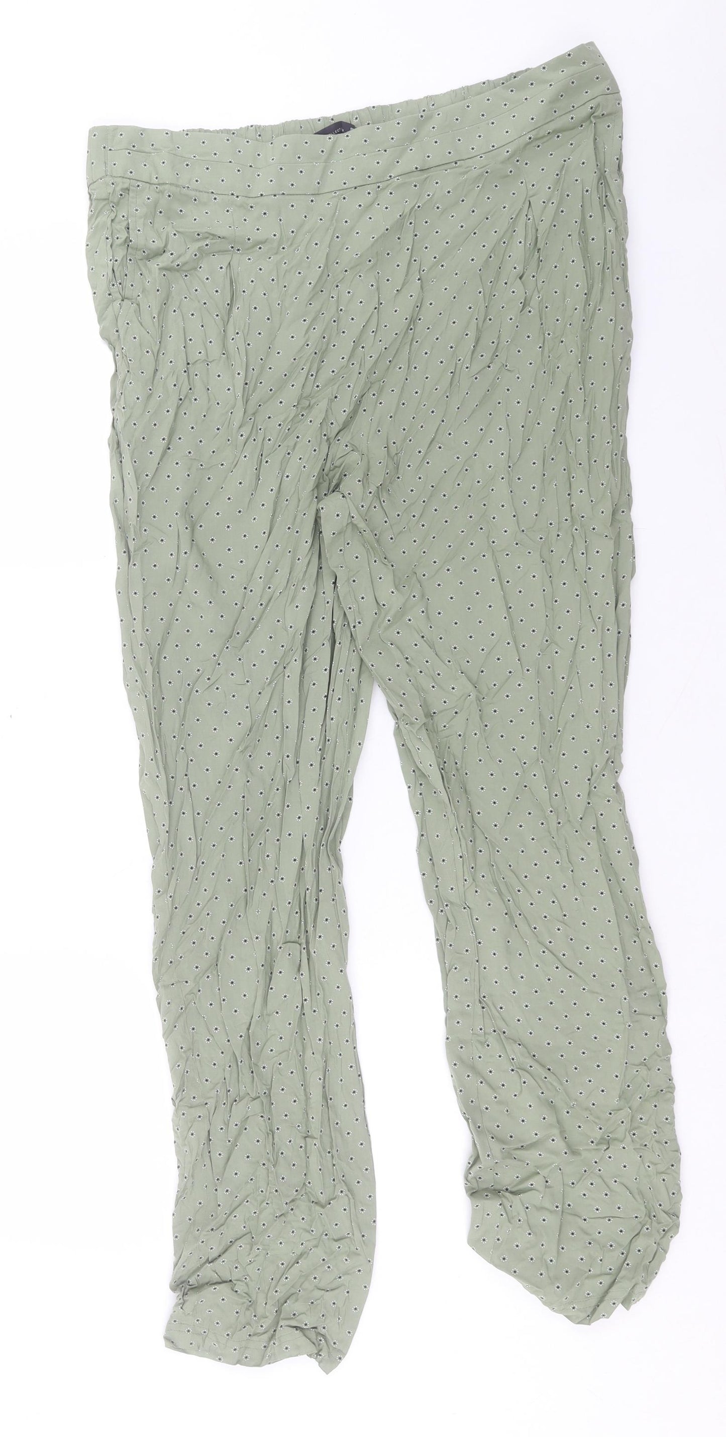 Marks and Spencer Womens Green Geometric Viscose Trousers Size 8 L31 in Regular