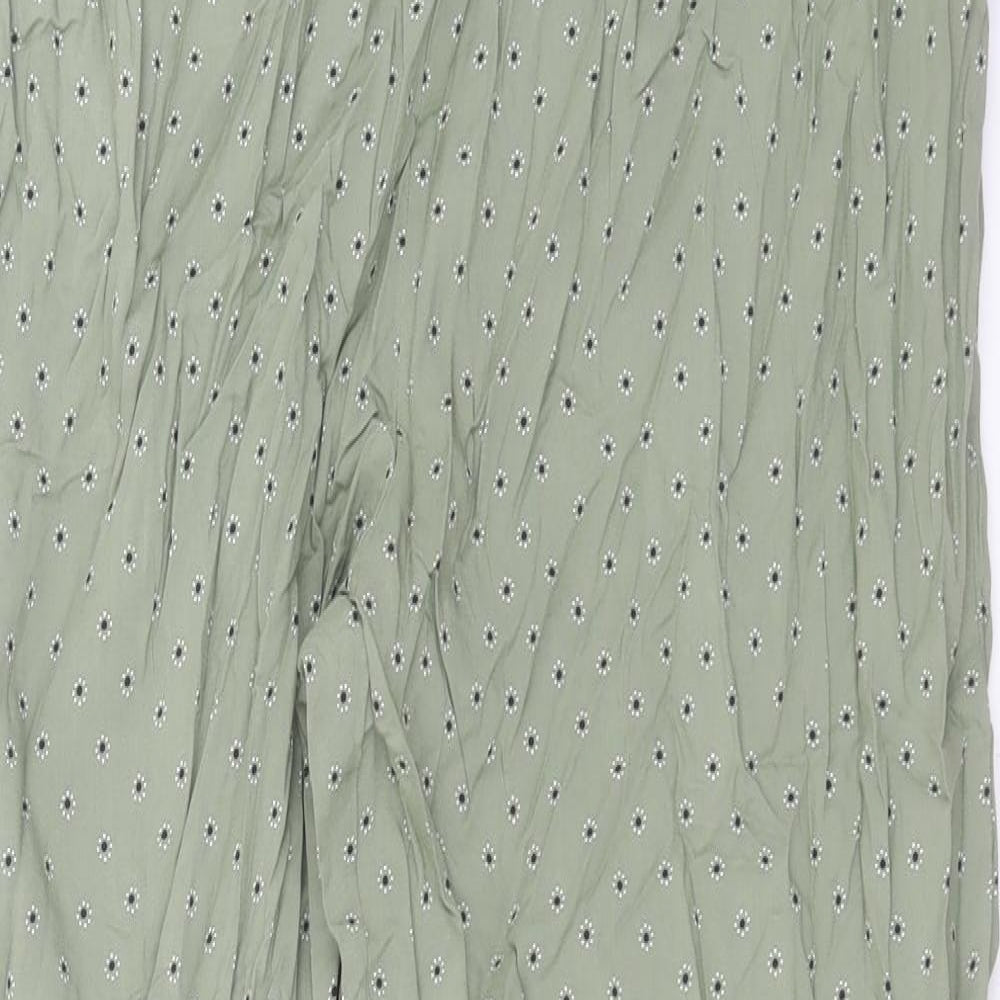 Marks and Spencer Womens Green Geometric Viscose Trousers Size 8 L31 in Regular
