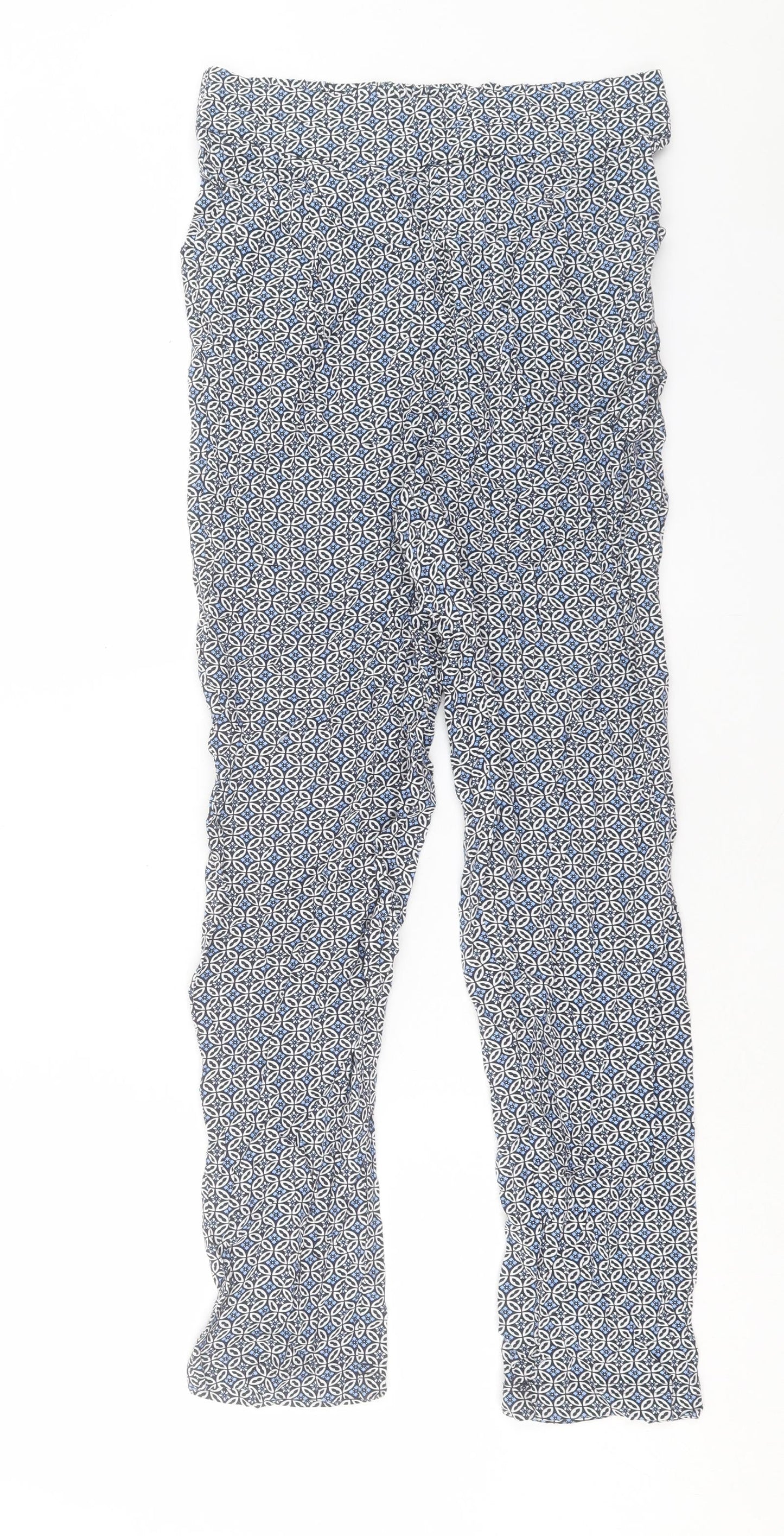 Marks and Spencer Womens Blue Geometric Viscose Trousers Size 8 L28 in Regular