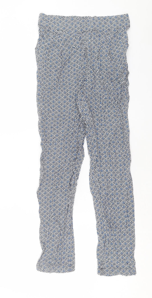 Marks and Spencer Womens Blue Geometric Viscose Trousers Size 8 L28 in Regular