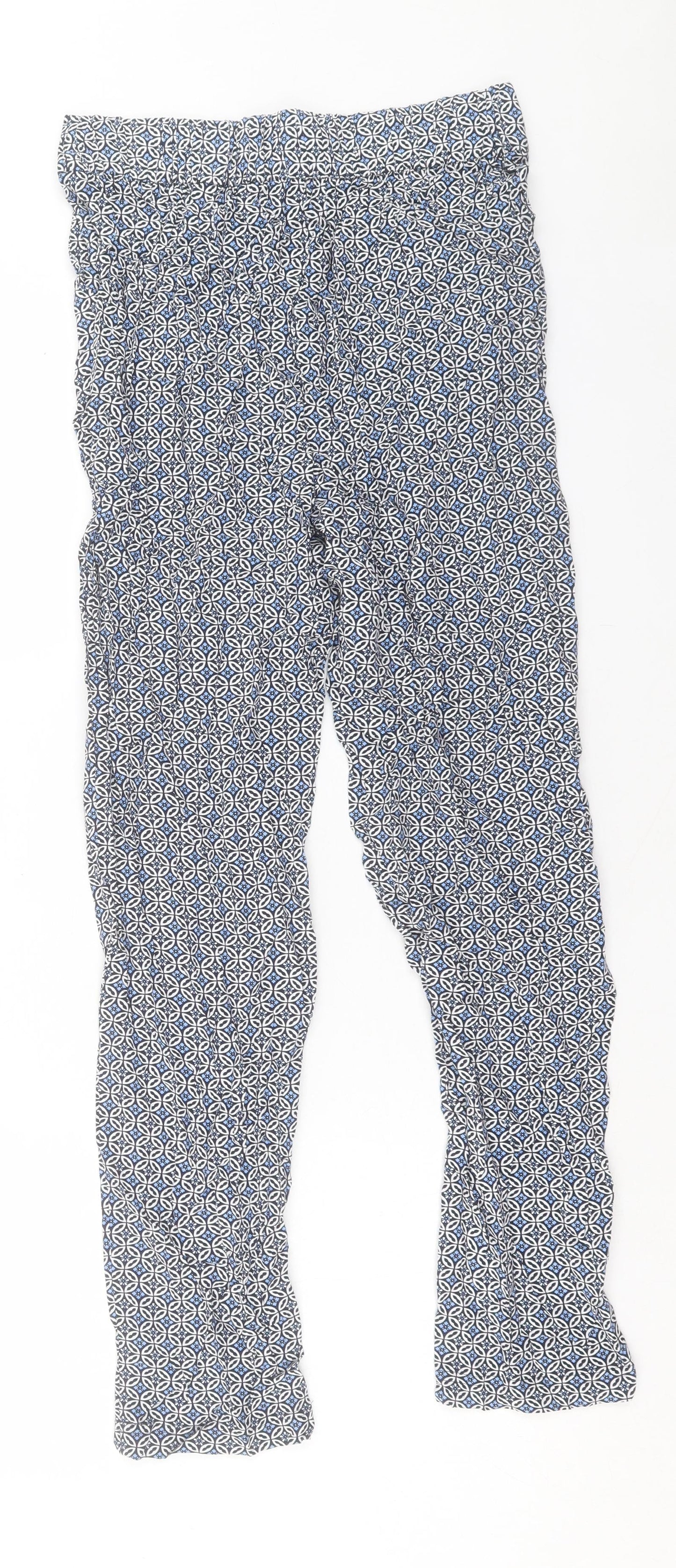 Marks and Spencer Womens Blue Geometric Viscose Trousers Size 8 L28 in Regular