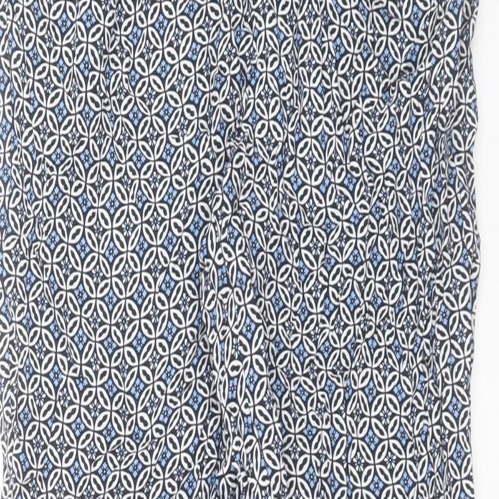 Marks and Spencer Womens Blue Geometric Viscose Trousers Size 8 L28 in Regular