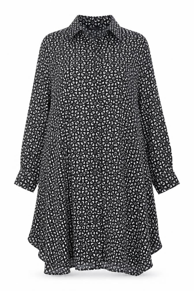 Marks & Spencer Womens Black Geometric Polyester A-Line Size 6 Collared Button