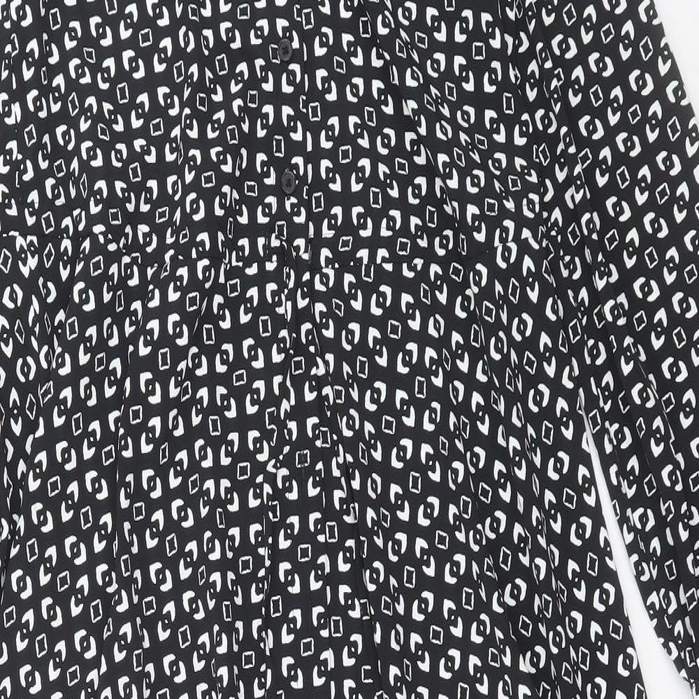 Marks and Spencer Womens Black Geometric Polyester A-Line Size 6 Collared Button