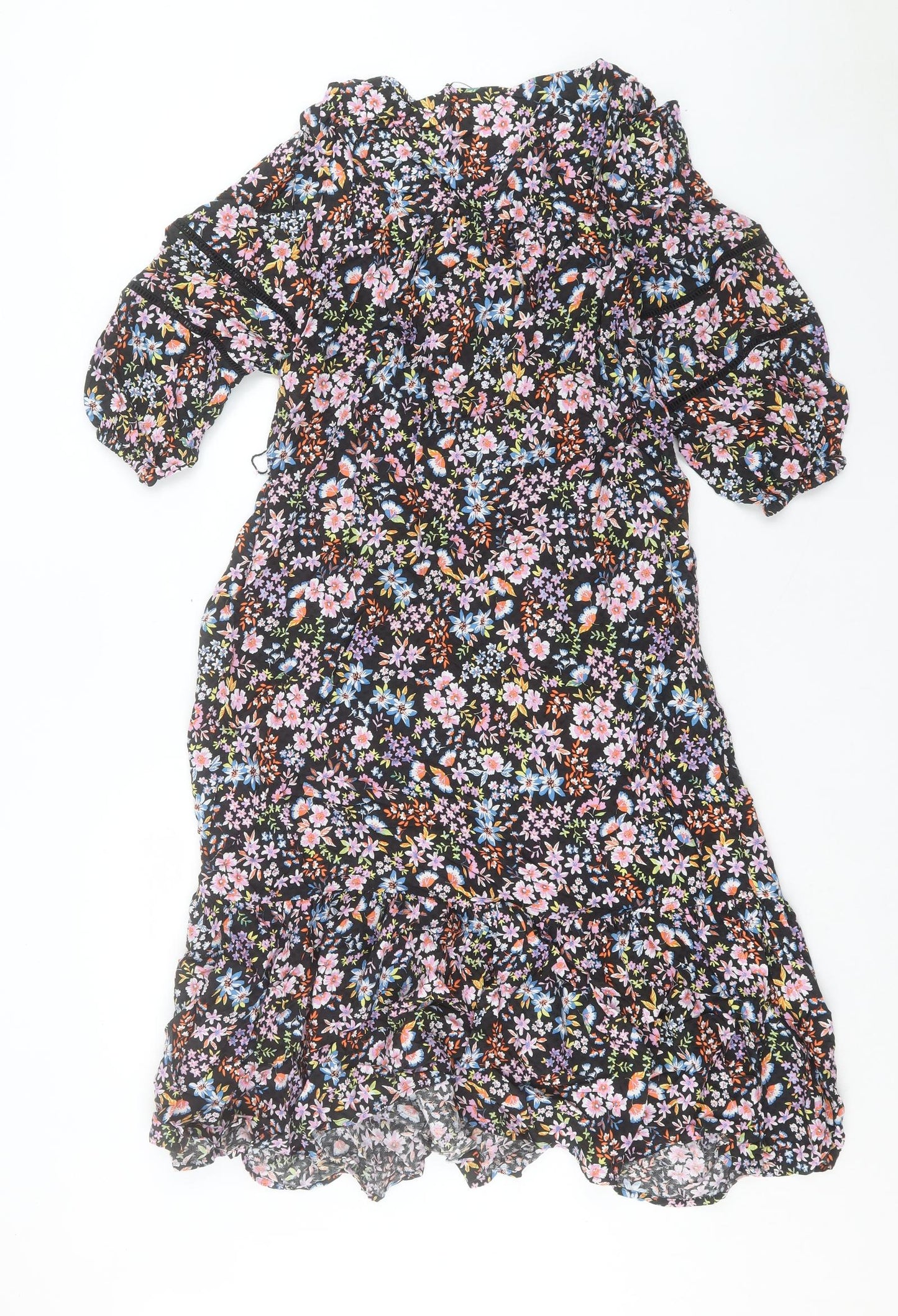 Marks and Spencer Womens Multicoloured Floral Viscose A-Line Size 6 Scoop Neck Pullover