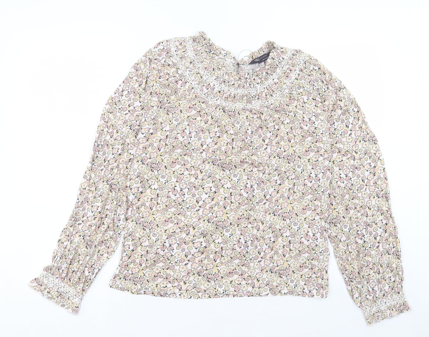 Marks and Spencer Womens Multicoloured Floral Cotton Basic T-Shirt Size 6 Crew Neck
