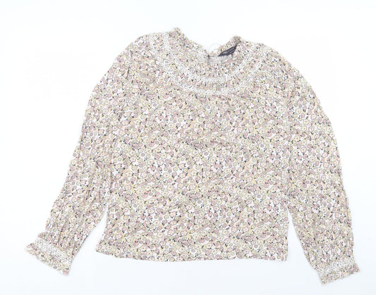 Marks and Spencer Womens Multicoloured Floral Cotton Basic T-Shirt Size 6 Crew Neck