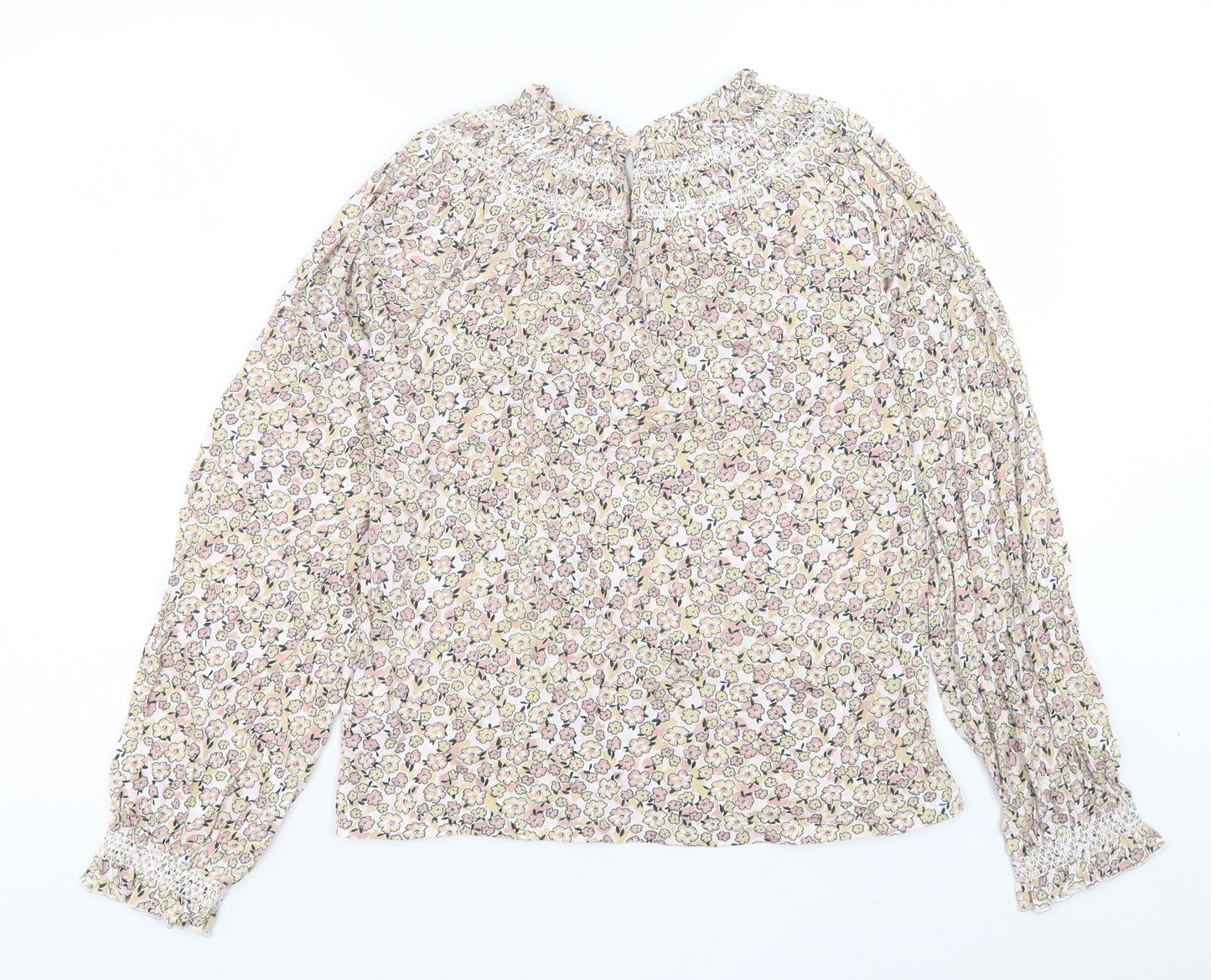 Marks and Spencer Womens Multicoloured Floral Cotton Basic T-Shirt Size 6 Crew Neck