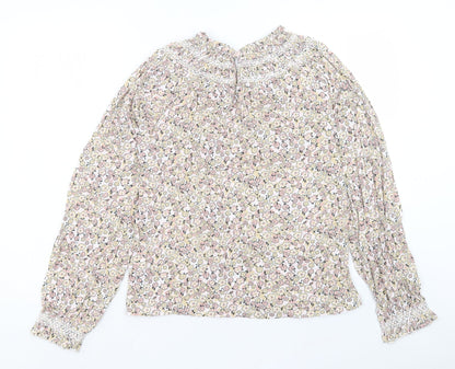 Marks & Spencer Womens Multicoloured Floral Cotton Basic T-Shirt Size 6 Crew Neck