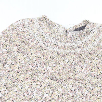 Marks & Spencer Womens Multicoloured Floral Cotton Basic T-Shirt Size 6 Crew Neck