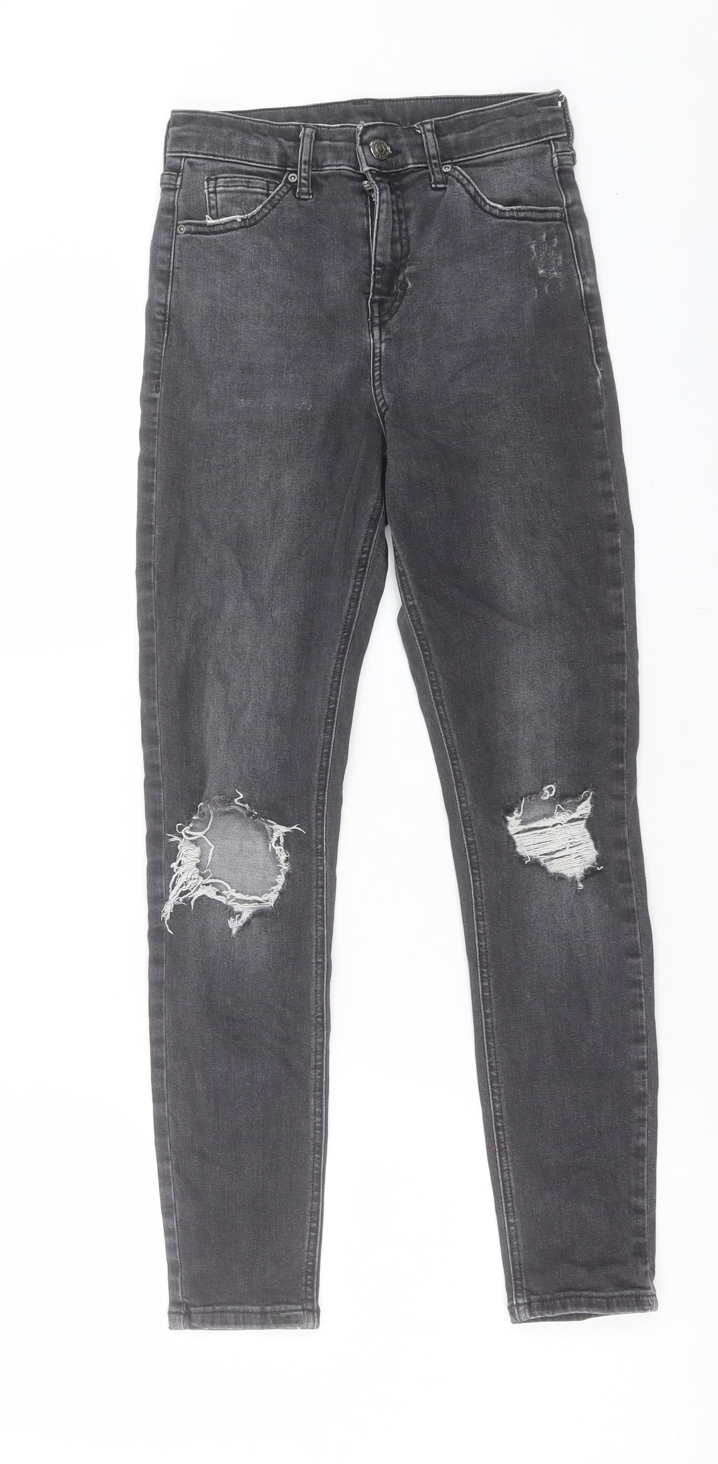 Topshop Womens Grey Cotton Skinny Jeans Size 26 in L30 in Regular Button