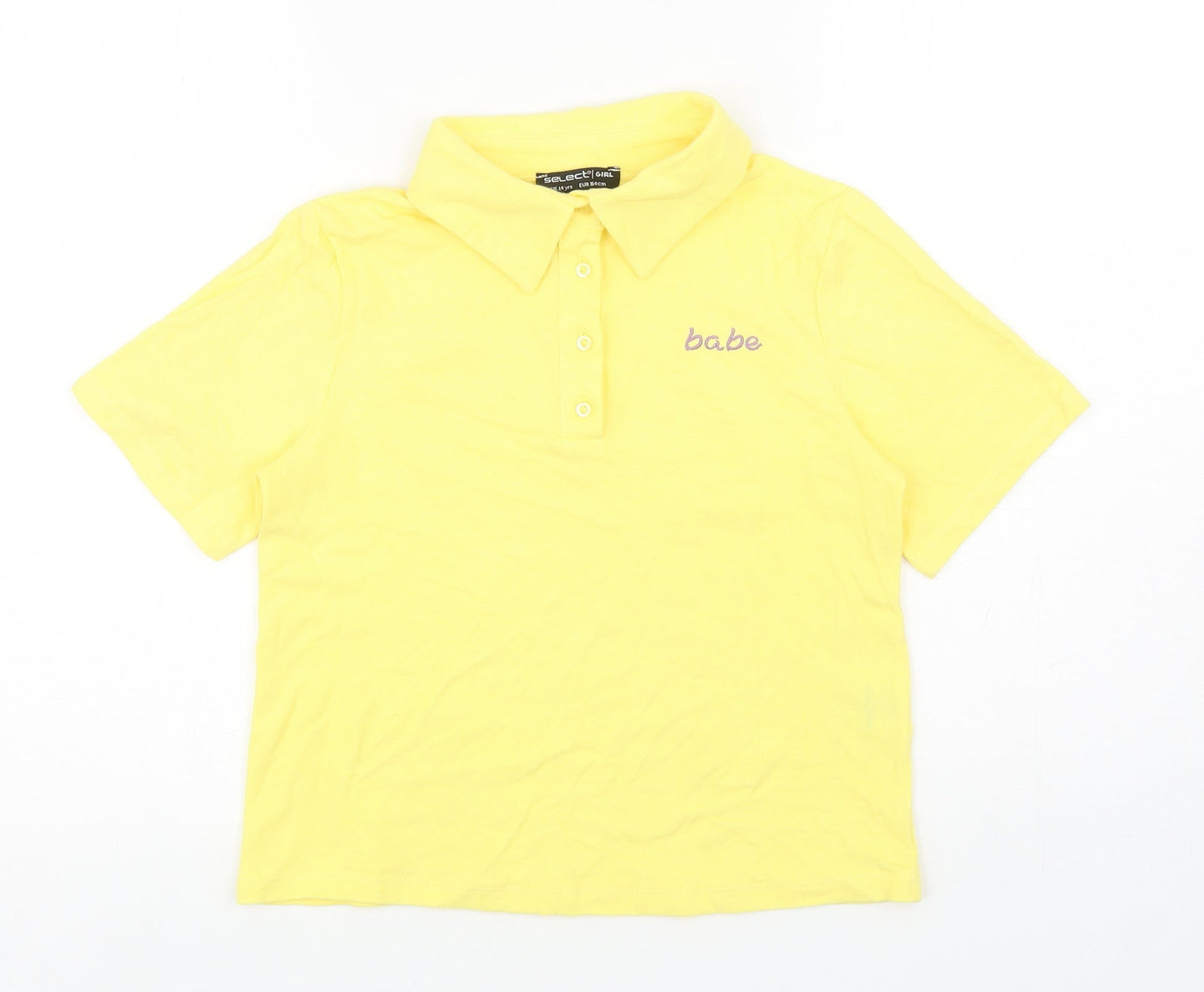 Select Girls Yellow Cotton Basic Polo Size 14 Years Collared Button - Babe