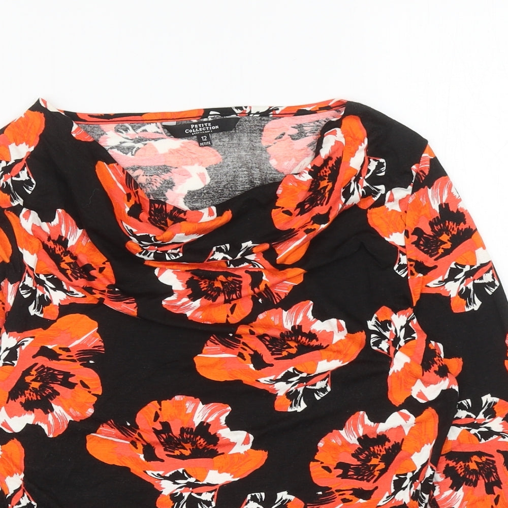 Debenhams Womens Black Floral Viscose Basic T-Shirt Size 12 Cowl Neck