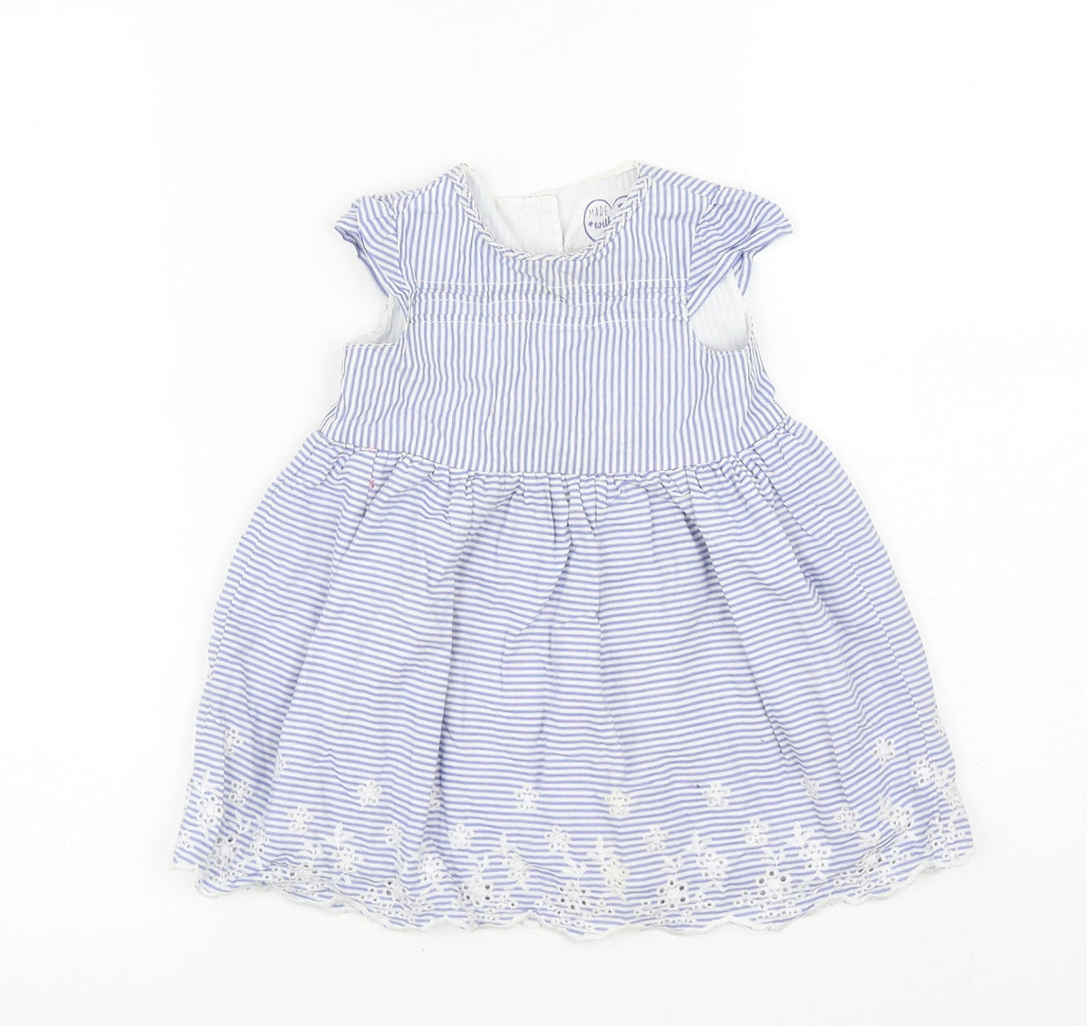 Early Days Girls Blue Striped Cotton Fit & Flare Size 9-12 Months Scoop Neck Button