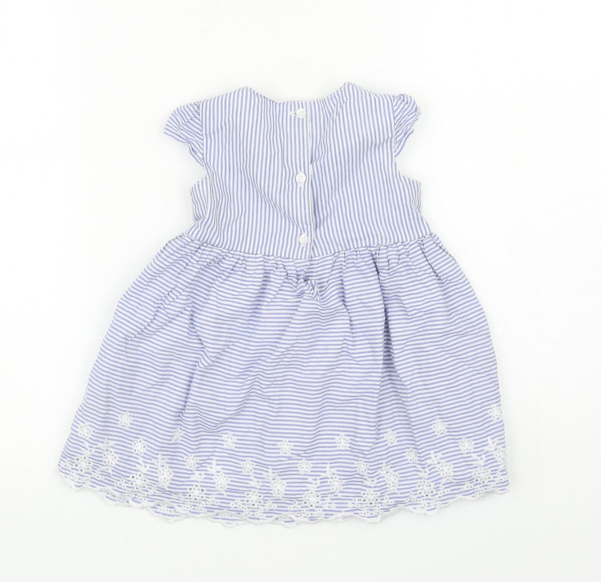 Early Days Girls Blue Striped Cotton Fit & Flare Size 9-12 Months Scoop Neck Button