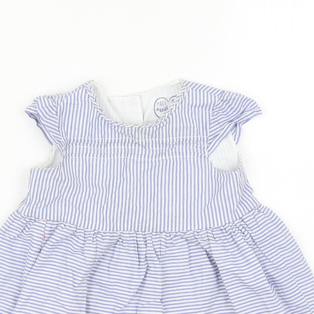 Early Days Girls Blue Striped Cotton Fit & Flare Size 9-12 Months Scoop Neck Button