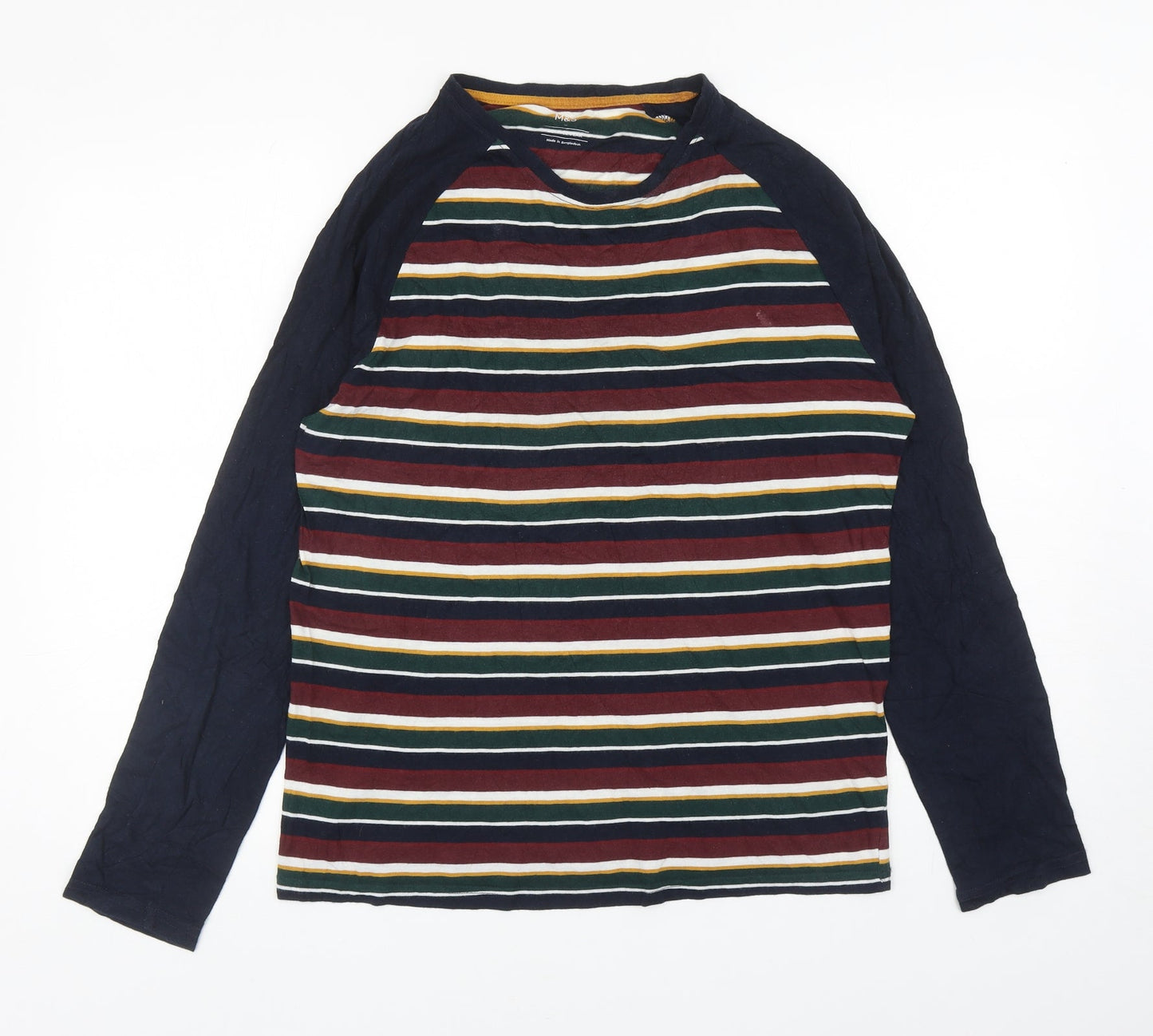 Marks and Spencer Womens Multicoloured Striped Cotton Ringer T-Shirt Size S Round Neck