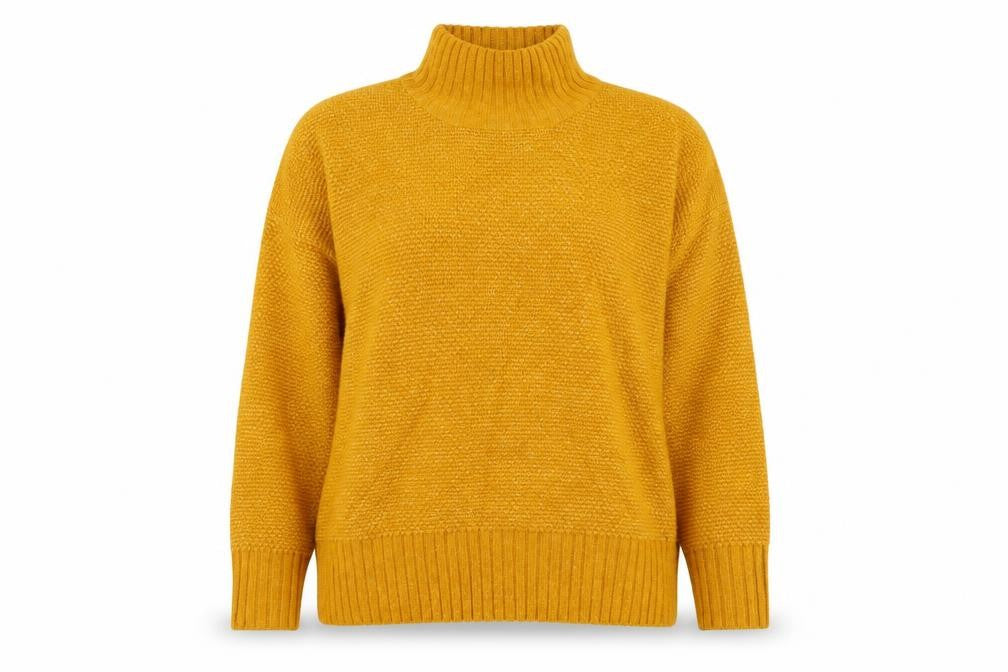 M&Co Womens Yellow High Neck Polyester Pullover Jumper Size L