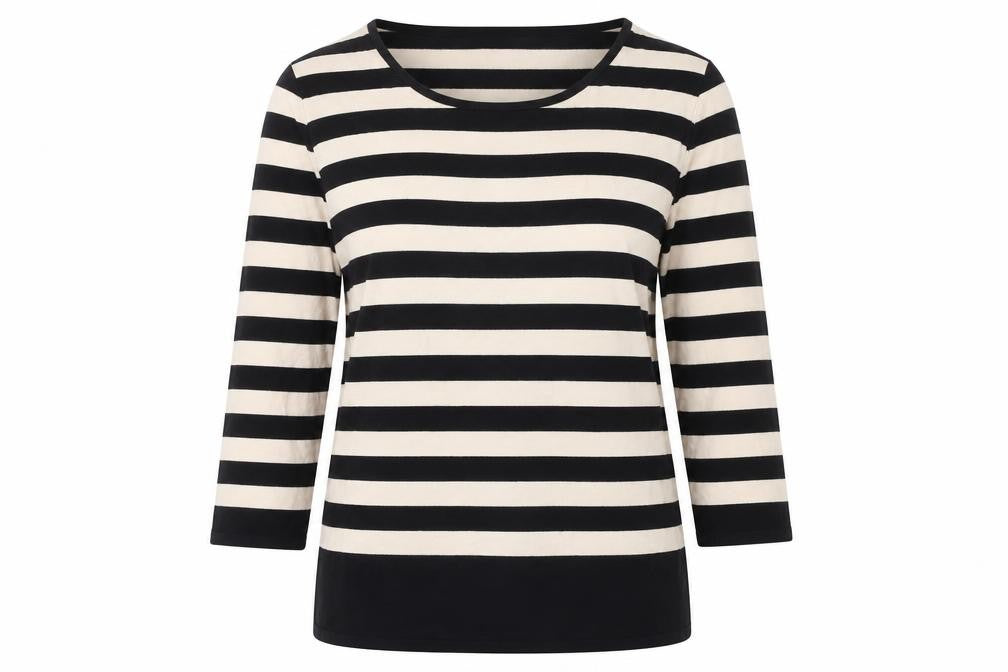 Editions Womens Beige Scoop Neck Striped Polyester Pullover Jumper Size 14