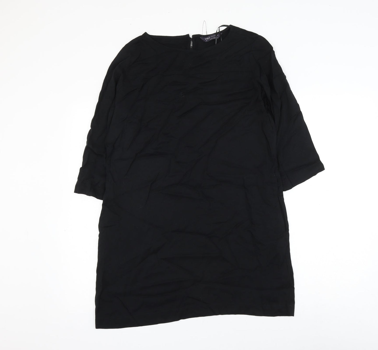 Marks and Spencer Womens Black Viscose Shift Size 10 Round Neck Button