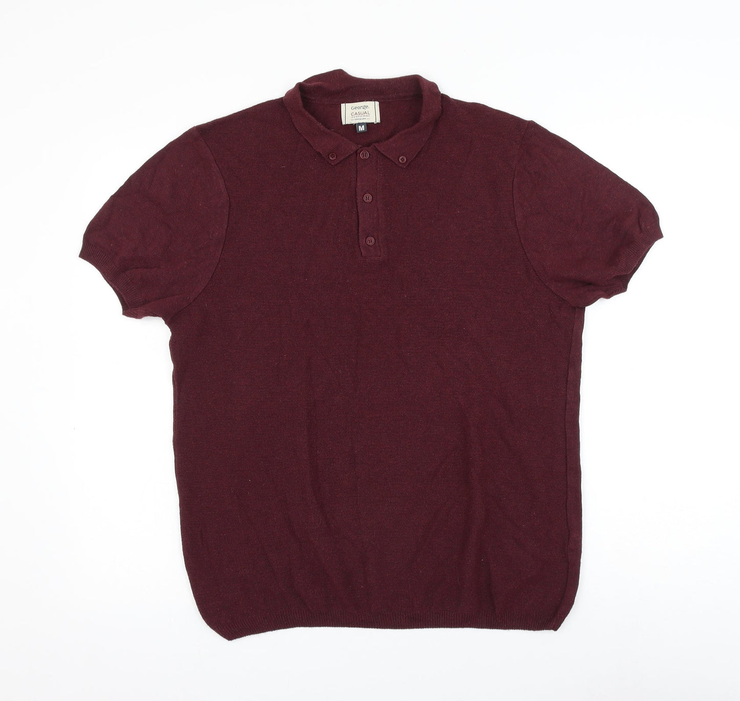 George Mens Red Cotton Polo Size M Collared Button