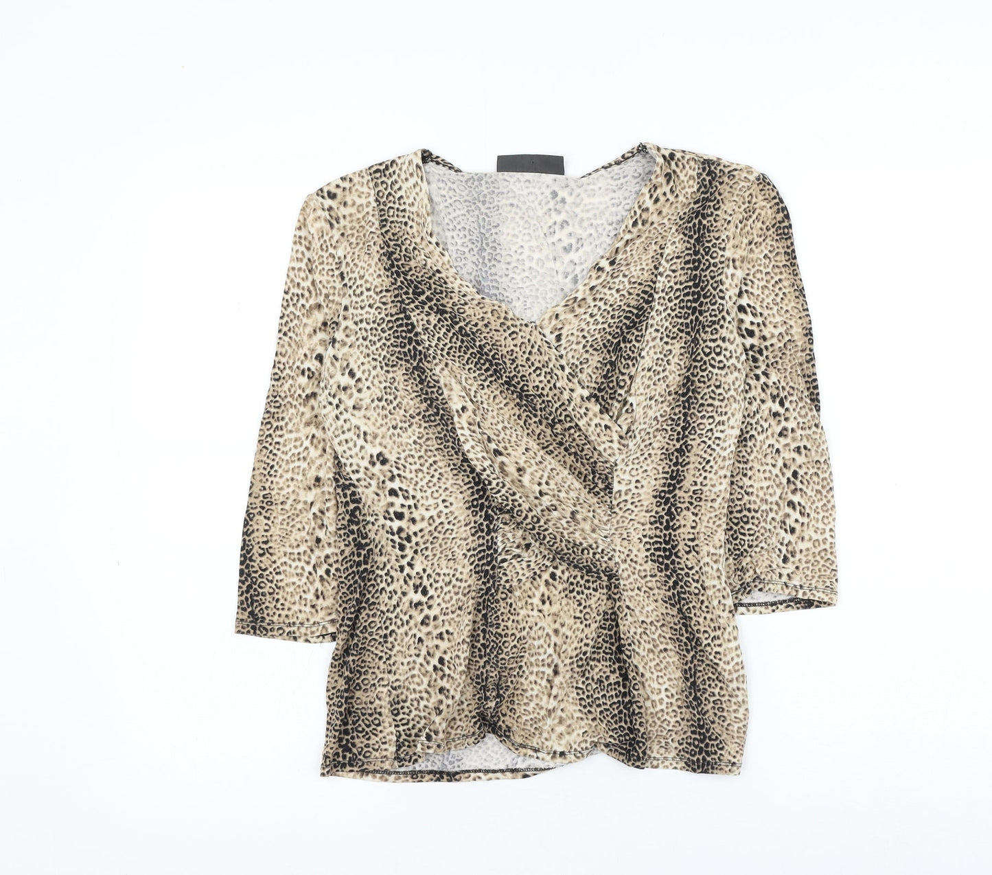 Alex & Co Womens Brown Animal Print Viscose Basic Blouse Size 10 V-Neck - Leopard Print