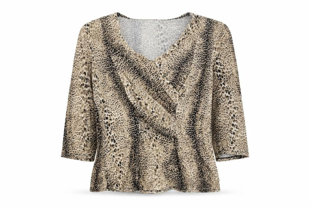 Alex & Co Womens Brown Animal Print Viscose Basic Blouse Size 10 V-Neck - Leopard Print
