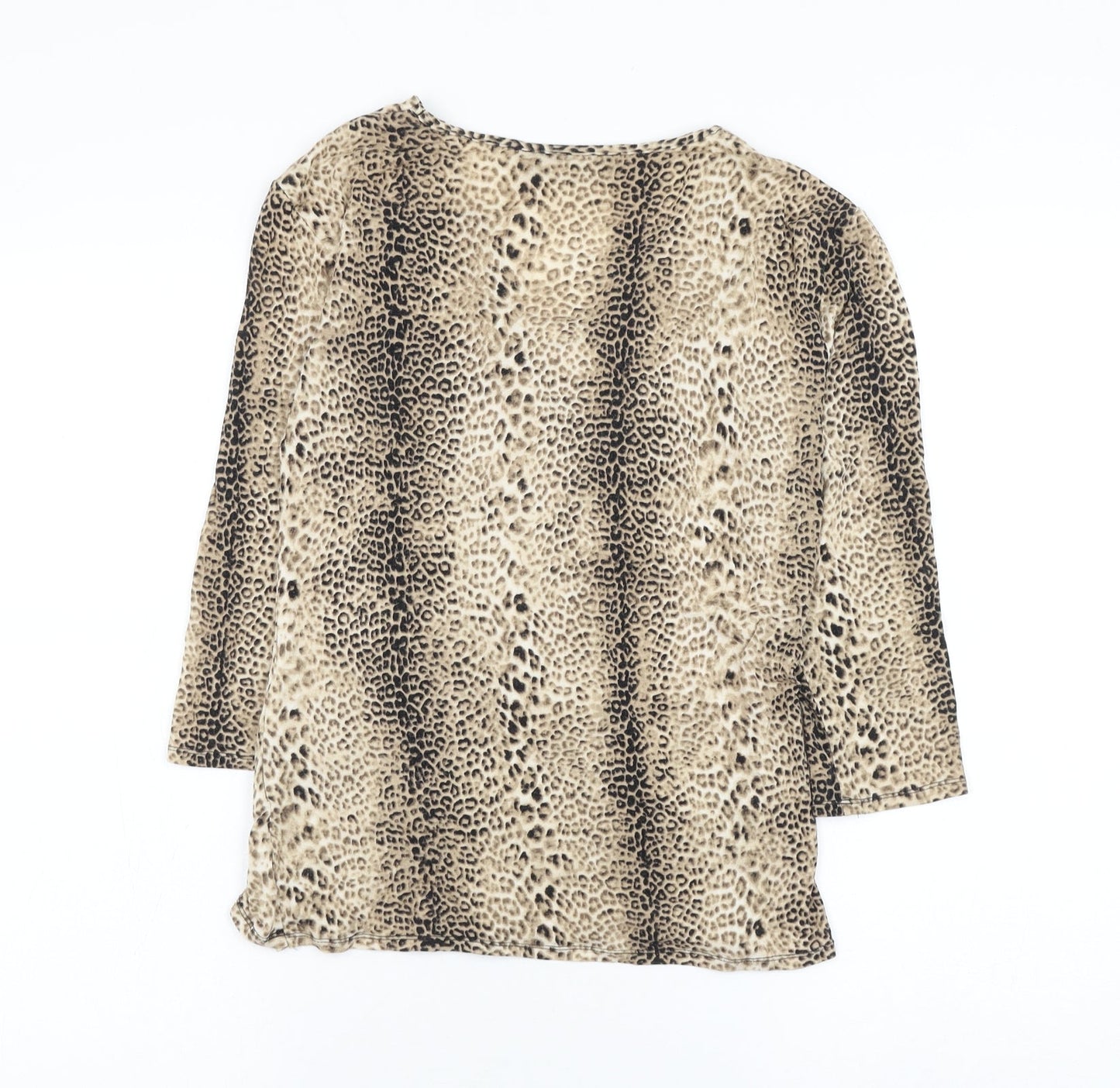 Alex & Co Womens Brown Animal Print Viscose Basic Blouse Size 10 V-Neck - Leopard Print