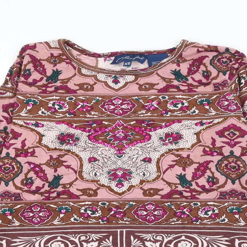 Artacapea Womens Multicoloured Geometric Cotton Basic Blouse Size XS Round Neck