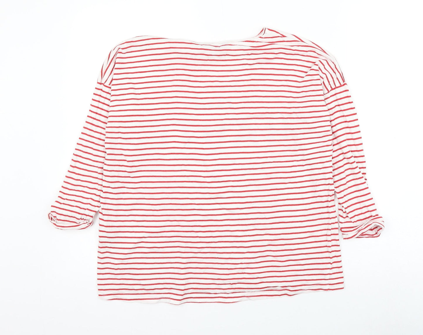 New Look Womens Red Striped Cotton Basic Blouse Size 8 Round Neck - Paris Haute