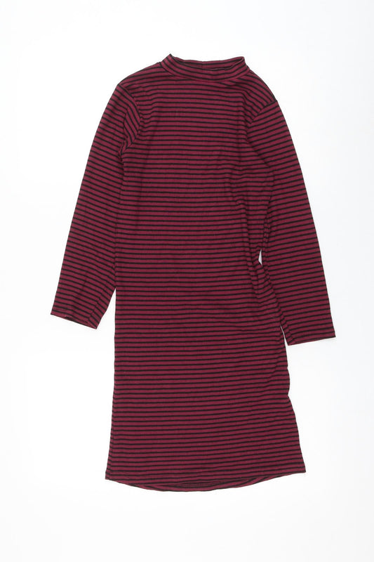 Poof Womens Red Striped Cotton Pencil Dress Size S Mock Neck Pullover