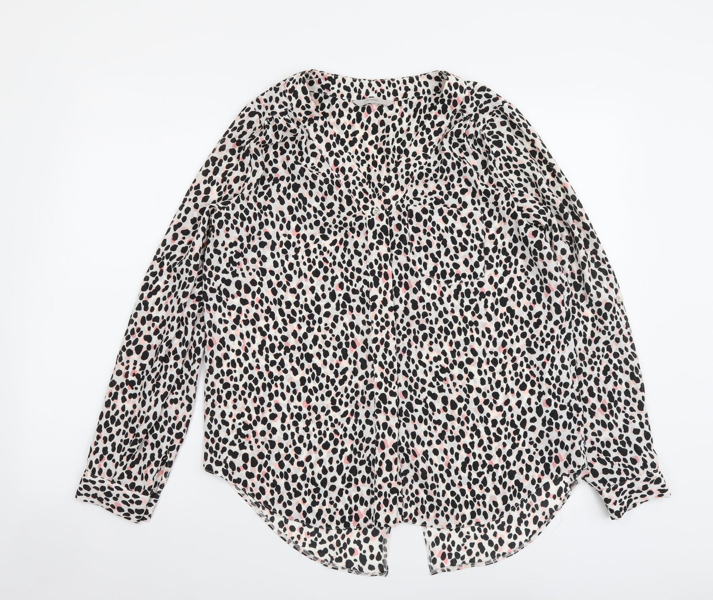 George Womens Multicoloured Animal Print Polyester Basic Button-Up Size 12 V-Neck - Leopard Pattern