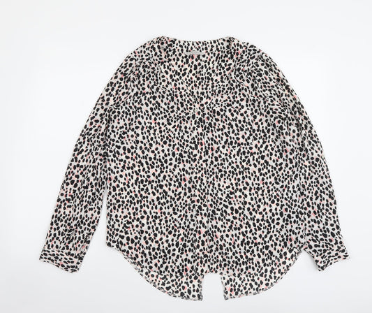 George Womens Multicoloured Animal Print Polyester Basic Button-Up Size 12 V-Neck - Leopard Pattern